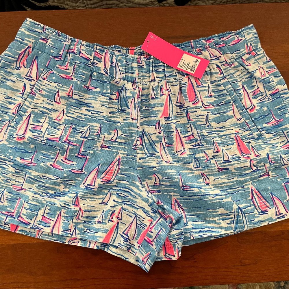 LILLY PULITZER LILO Pull on Linen Shorts BOATYLICIOUS Size XL NWT